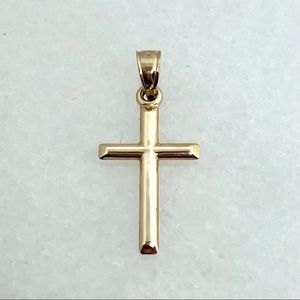 10K Yellow Gold 1" Plain Polished Cross Pendant
